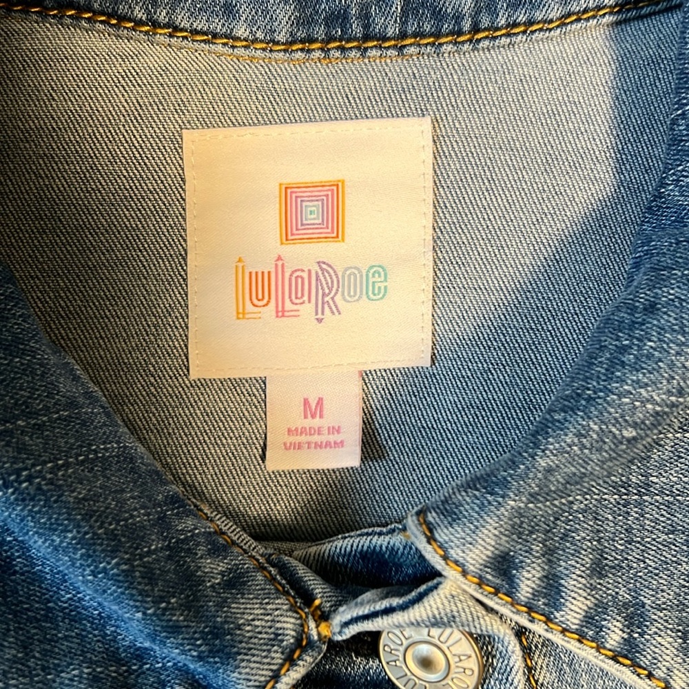 LuLaRoe Jaxon Stretch Southwest Embroidery Jean Jacket Size Medium - Picture 3 of 4